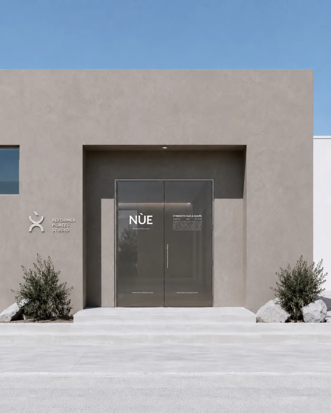 NÙE studio exterior with dimensional signage